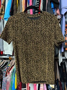 WDIRARA women’s size XS short sleeve metallic blouse black gold party holiday